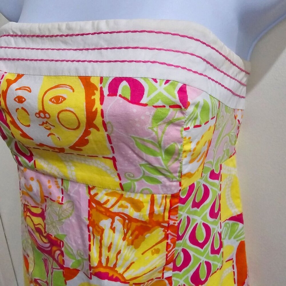 Lilly Pulitzer Strapless Patchwork Dress Pink Gre… - image 6